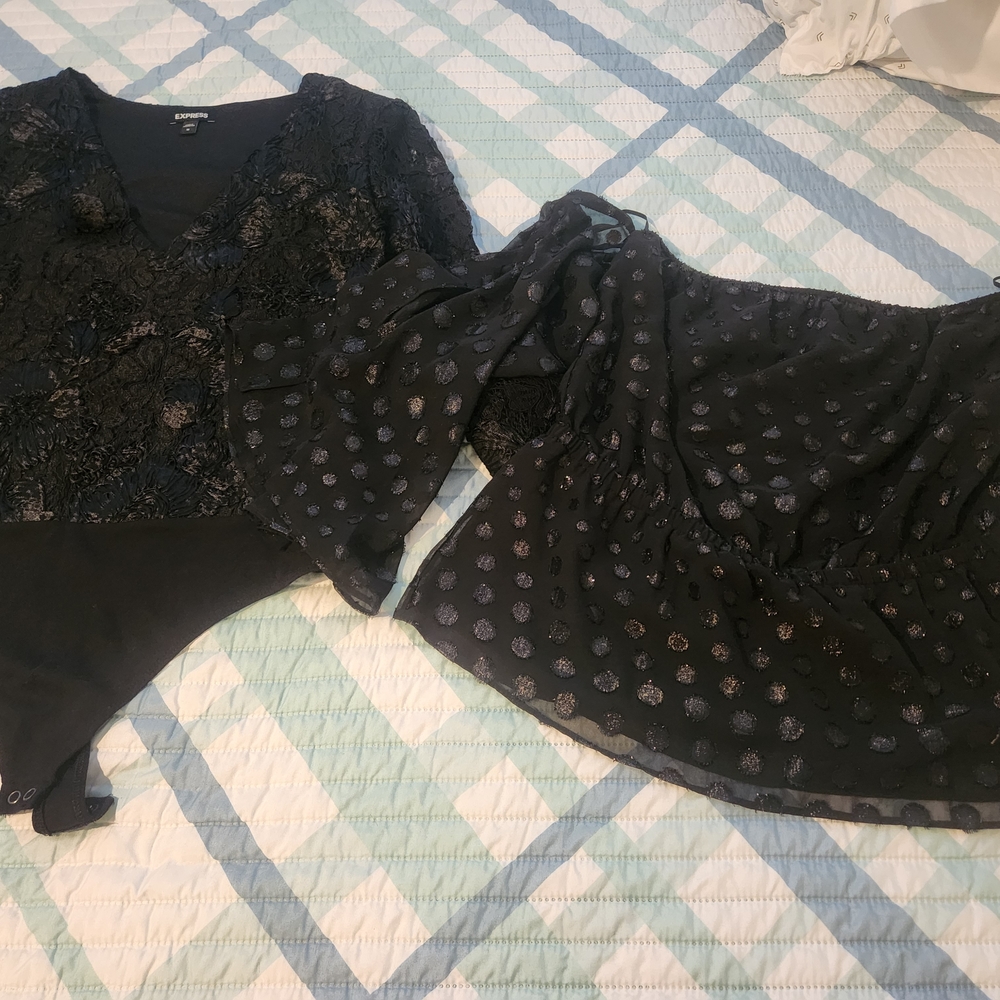 Express Black Metallic Dot Skirt Set